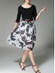 Black Color Block Print A-Line Dress