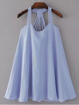 Strappy Pinstripe Open Back Tent Dress