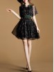 Black Tie Neck Sheer Print Dress