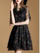 Black Tie Neck Sheer Print Dress