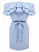 Blue Striped Layered Ruffle Tie Waist Dress