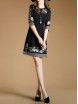 Black Flowers Embroidered A-Line Dress