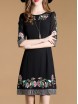 Black Flowers Embroidered A-Line Dress