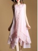 Pink Flowers Embroidered High Low Layered Dress