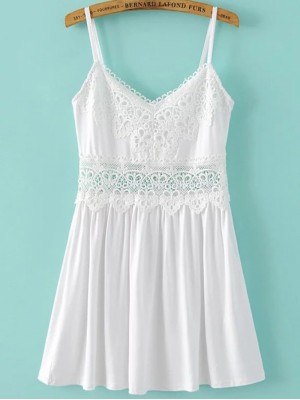 Cami Straps Lace Crochet Pleated Dress