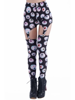 Halloween Eyes Print Black Leggings