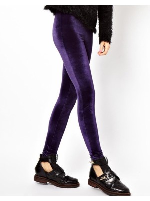 Purple Low Waist Skinny Velvet Leggings