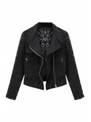 Hollowed Flower Details Black Lace Short Coat