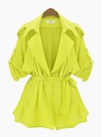 Yellow Rolled Sleeves Casual Coat with Epaulet and Belt