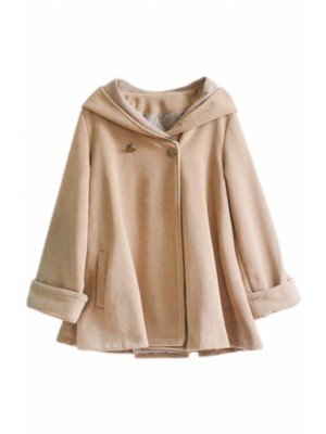 Double-breasted Hooded Camel Cape Coat