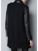 Black Contrast Leather Quilted Sleeve Zipper Coat