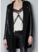 Black Contrast Leather Quilted Sleeve Zipper Coat