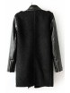 Black Contrast Leather Quilted Sleeve Zipper Coat