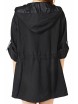 Rolled-up Sleeves Drawstring Hooded Black Coat