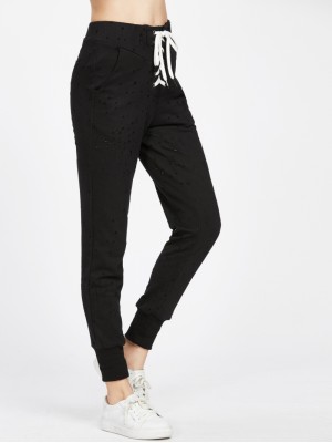 Lace Up Front Distressed Sweatpants