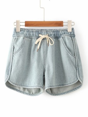 Drawstring Waist Denim Shorts