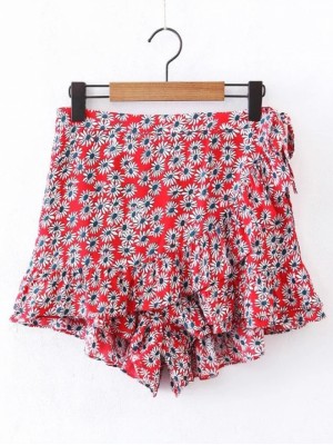 Ditsy Print Ruffle Layered Skirt Shorts