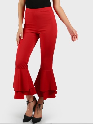 Ruffle Flare Pants RED