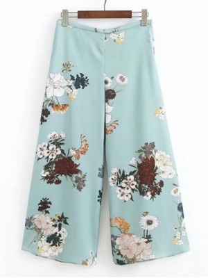 Floral Print Zipper Side Wide Leg Pants