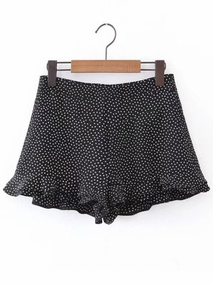 Polka Dot Ruffle Hem Shorts