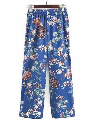 Elastic Waist Floral Wide Leg Pants