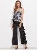 One Side Ruffle Trim Wide Leg Pants