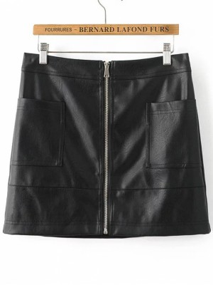 Black Zipper Up PU Mini Skirt