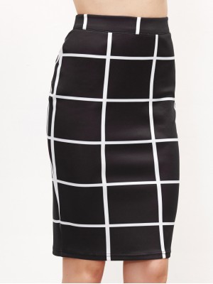 Black Grid Pencil Skirt