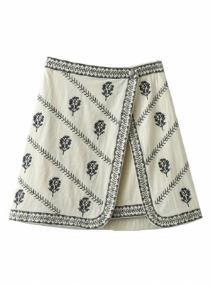 White High Waist Embroidery Detail A-line Skirt