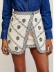 White High Waist Embroidery Detail A-line Skirt