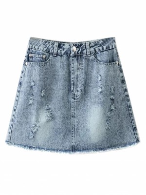 Blue Light Wash High Waist Pencil Mini Skirt