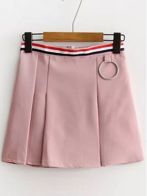 Striped Waist Zipper Back A Line Skirt With Ring Detail